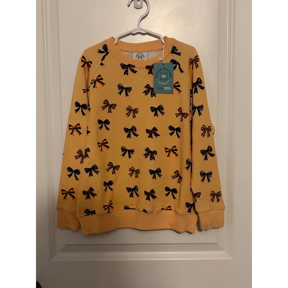 MINIKIN MISCHIEF Girls Orange‎ Bow Print Long Sleeve Sweatshirt Size 4T